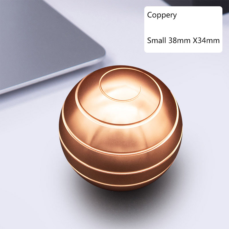 Desktop Decompression Rotating Spherical Gyroscope Desk Toy Metal Gyro Optical Illusion Flowing Finger Toy For Adult: Small copper colour