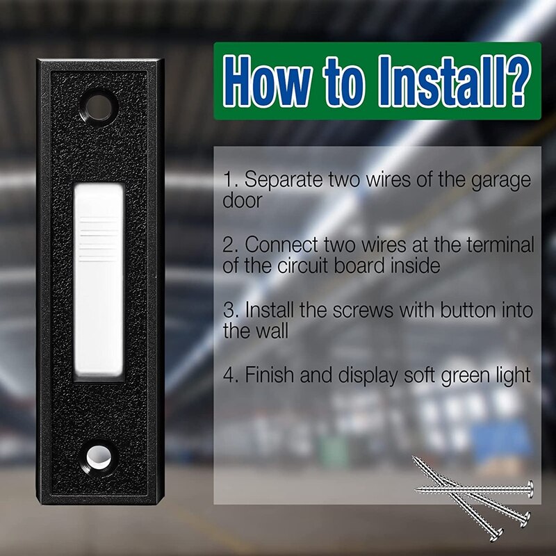 Gtbl Universele Garagedeuropener Schakelaar 41A4166 Verlichte Muur Gemonteerd Drukknop Zwarte Afwerking Met Witte Center