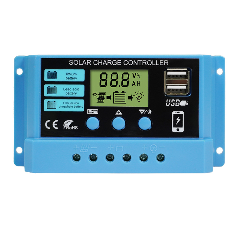 Solar Charge Controller 60A 12V/24V Voltage Regulator Solar Panel Photovoltaic Home with PWM Solar Charger LCD Display Dual USB: black