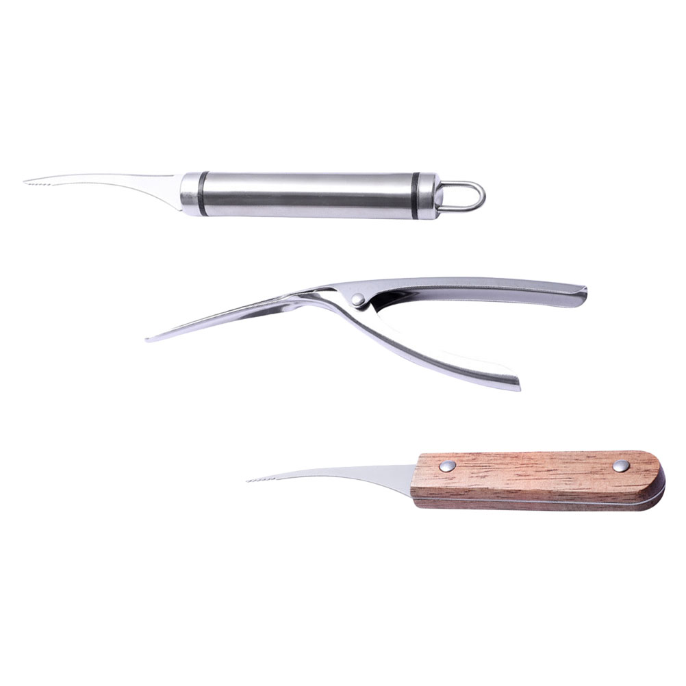 3Pcs Stainless Steel Shrimp Cleaning Tools Shrimp Line Peeling Tools with Wooden Handles