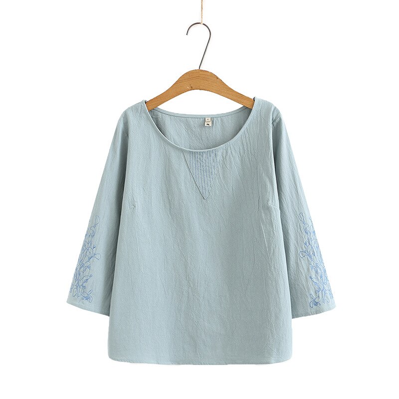 Bloemen Borduren Tops Vrouwen T-shirt Plus Size Drie Kwart Mouw O-hals Tops Xxxl 4XL KKFY5275: green / Xxxl