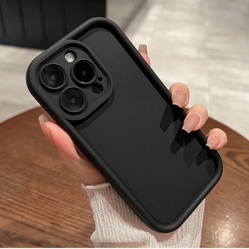Funda de teléfono de silicona suave de Color sólido para iPhone 11 12 13 14 15 Pro Max XS X XR 7 8 15 6 Plus SE2020 cubierta protectora de lente de cámara: Cuero genuino