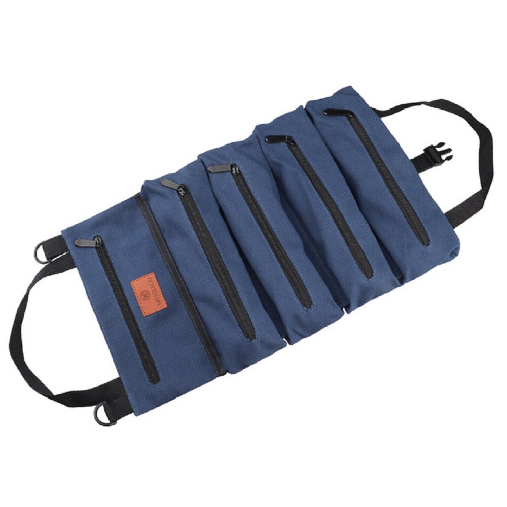 Canvas Rolling Tool Bag Roll Multi-Purpose Tool Roll Up Bag Wrench Roll Pouch Hanging Tool Zipper Carrier Tote: BLUE