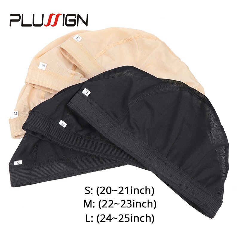 Plussign 12 Stks/partij Spandex Mesh Koepel Pruik Cap Voor Maken Pruik Lijmloze Weven Cap Haar Pruik Netto Met Elastische Band voor Vrouwen Meisjes