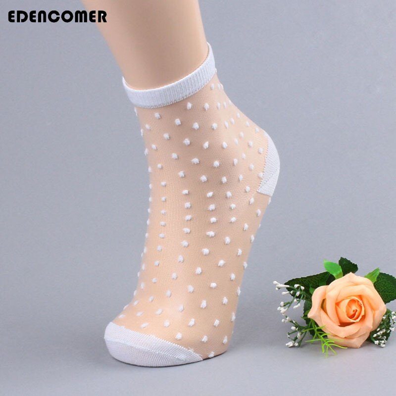 4 Pairs/lot Women Ankle Socks Ladies Pure Silk Short Lace Korean Sock Female Cheap Women's Transparent Crystal Sock White