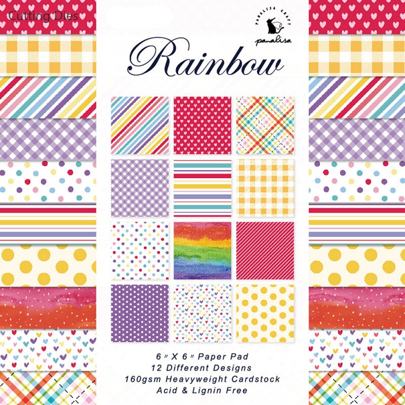 12Pcs/lot Rainbow Pattern Scrapbooking Paper Pack Handmade Craft Paper Diy Background Pad