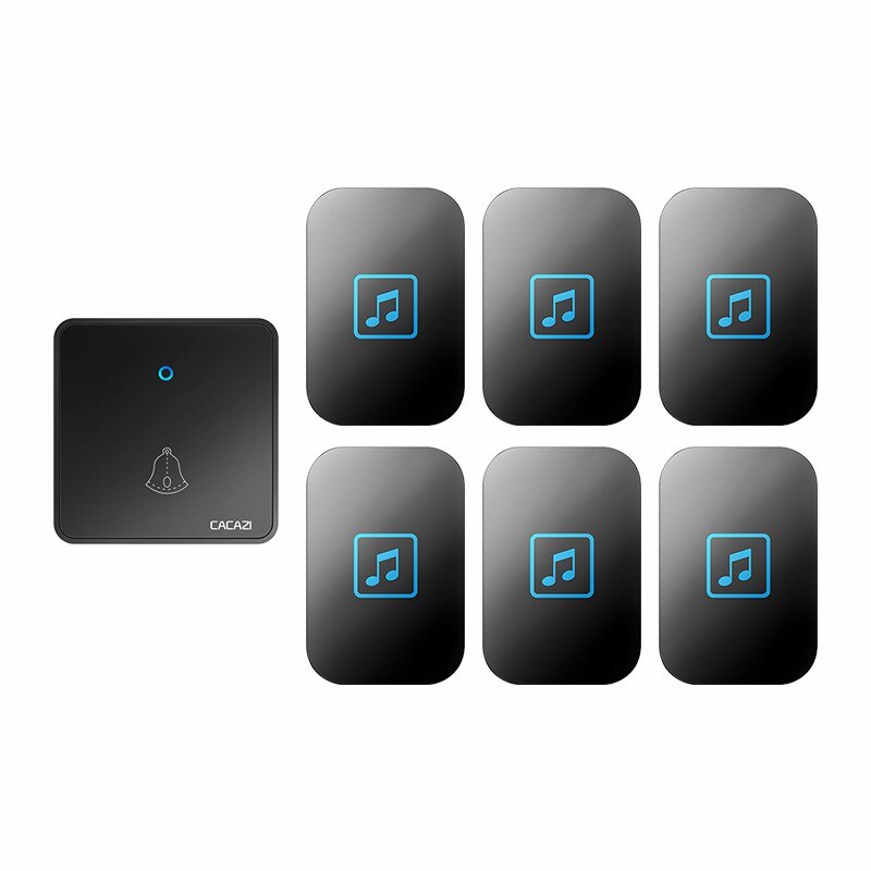 CACAZI Home Wireless Doorbell Waterproof 300M Remote CR2032 Battery 60 Ring 1 Transmitter 6 Receiver US EU UK Plug 0-110DB Chime: black 1x6 / US