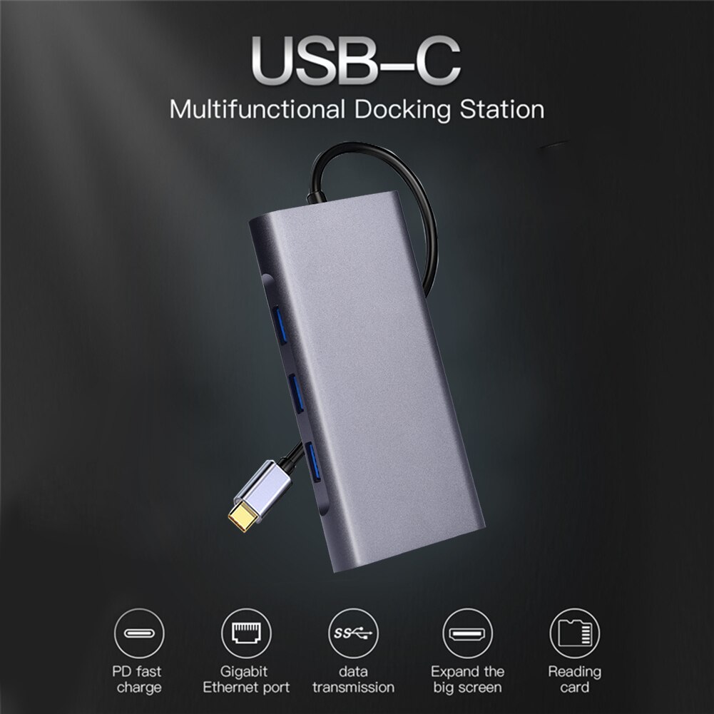 10 In 1 Multi Usb Type-C Hub Station Voor Laptop Pc RJ45 Gigabit Netwerk Vga 3 USB3.0 3.5mm Sd Tf 4K 30Hz Hdmi-Compatibel