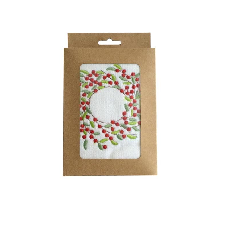 Serviette de nettoyage pour le visage, brodée de noël, bonhomme de neige, père noël, de nouvel an, ornements de salle de bain: Wreath