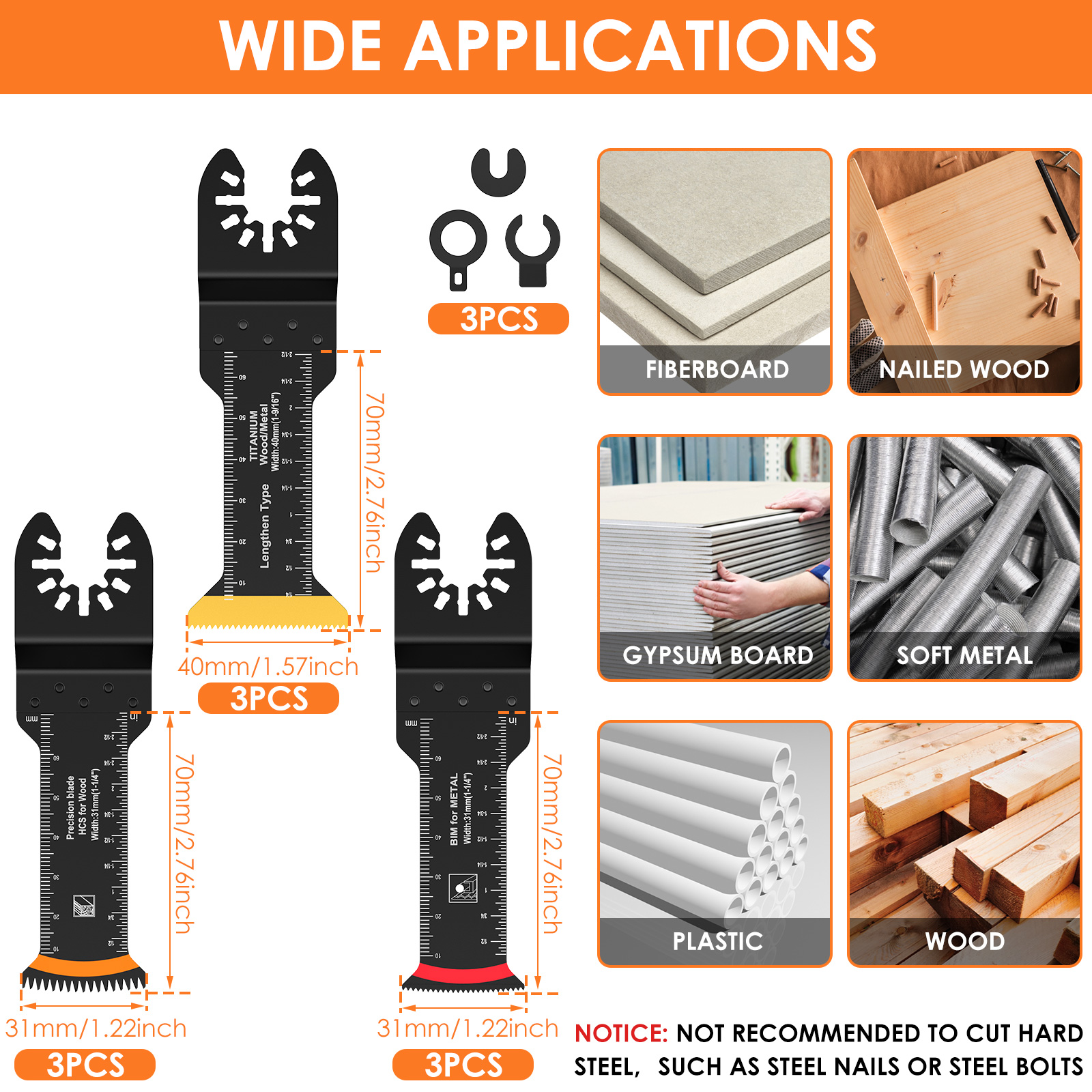 9st Oscillerende Zaagbladen Titanium Bimetaal Oscillerend Multitool Blad Extra Lang Gebogen Rand Japanse Tanden Multi Gereedschapsblad