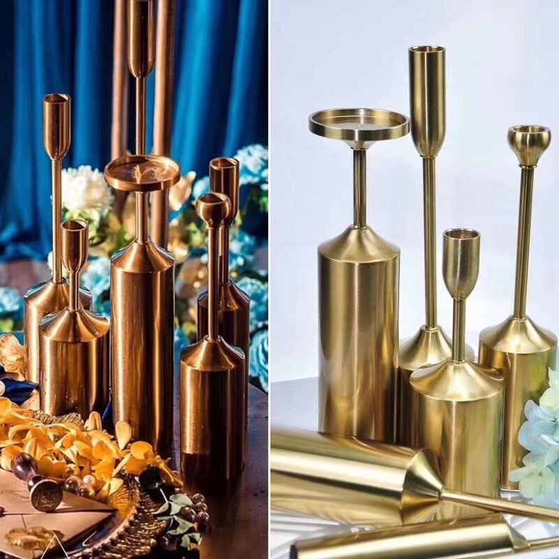 6 Pcs Eenvoudige Momenten Metalen Vergulde Kandelaars Pijler Bruiloft Decoratie Kandelaar Home Decoratie Kaarsen