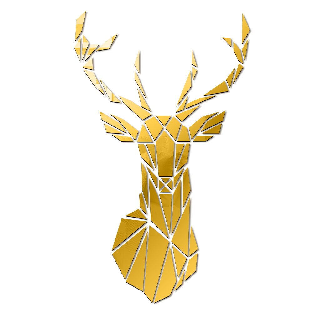 Minimalisme Antler Herten Hoofd Acryl Spiegel Stickers Morden Jagers Home Decoratieve Vrolijk Kerstmis Nieuwjaar Decal: Gold / 95cm x 57cm