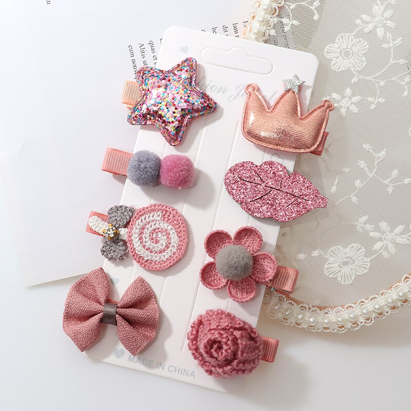 Horquillas bonitas para niña, accesorios para el cabello, lazo de flores, cintas para el pelo de animales, diadema de dibujos animados para niña, tocado de horquilla, 8 unids/set por Set: 8pcs-1