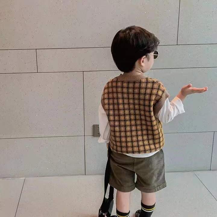 Toddler Girls Clothes Vest maglione lavorato a maglia Plaid Casual Boy gilet cappotto senza maniche Check Baby bambini maglia capispalla