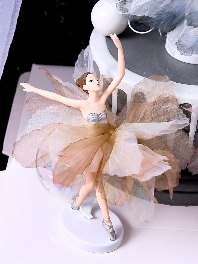White Pink Ballet Girls Decoration Hook Flower Happy Birthday Cake Topper Wedding Bride for Party Supplies Baking Love