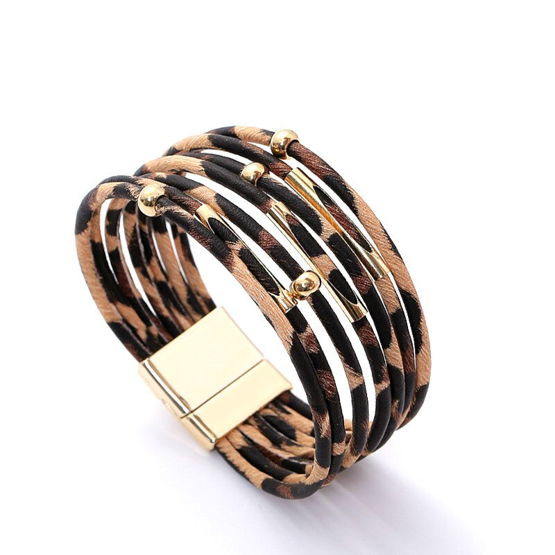 D&D Leopard Leather Bracelets For Women Bracelets & Bangles Multilayer Wrap Wide Bracelet Jewelry: 3