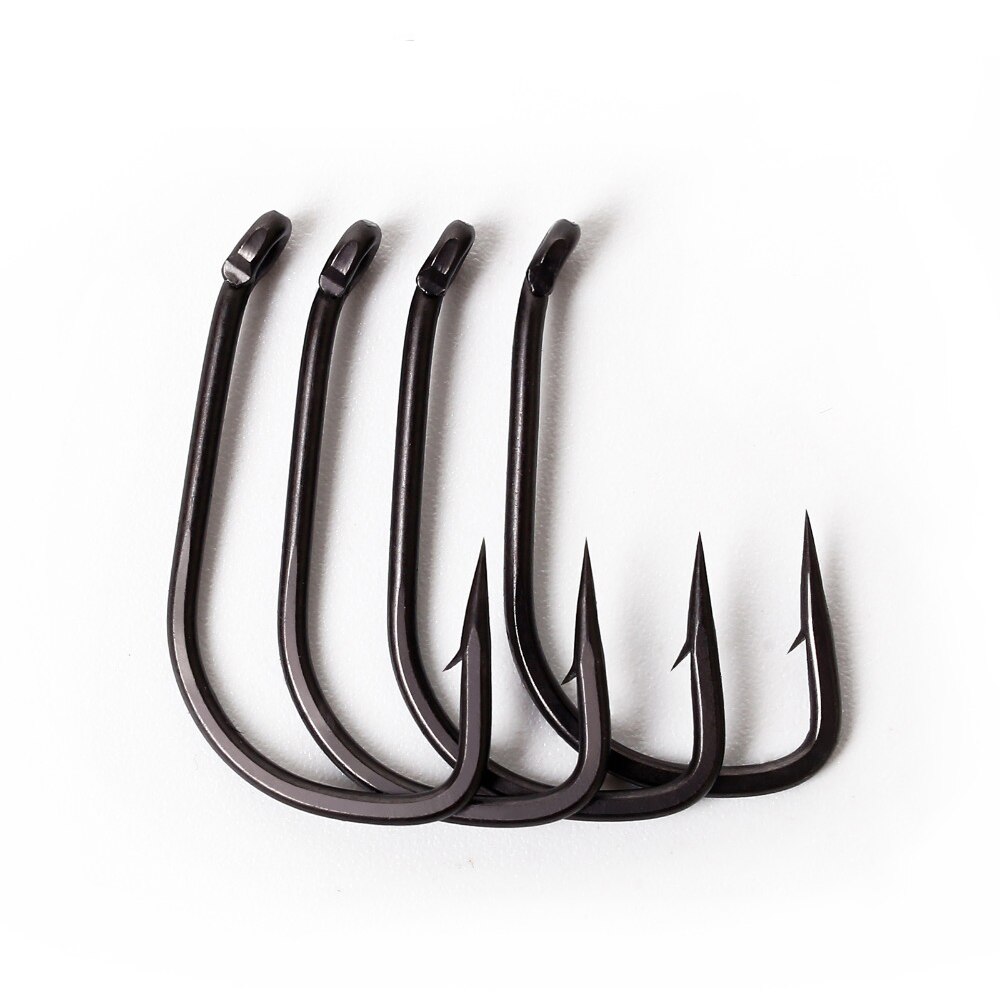 100Pcs/lot Barbed Fishing Hooks Matt Black Coated High Carbon Steel Carp Hook Wide Gape Down-turned Eyes 8 Types to Choose
