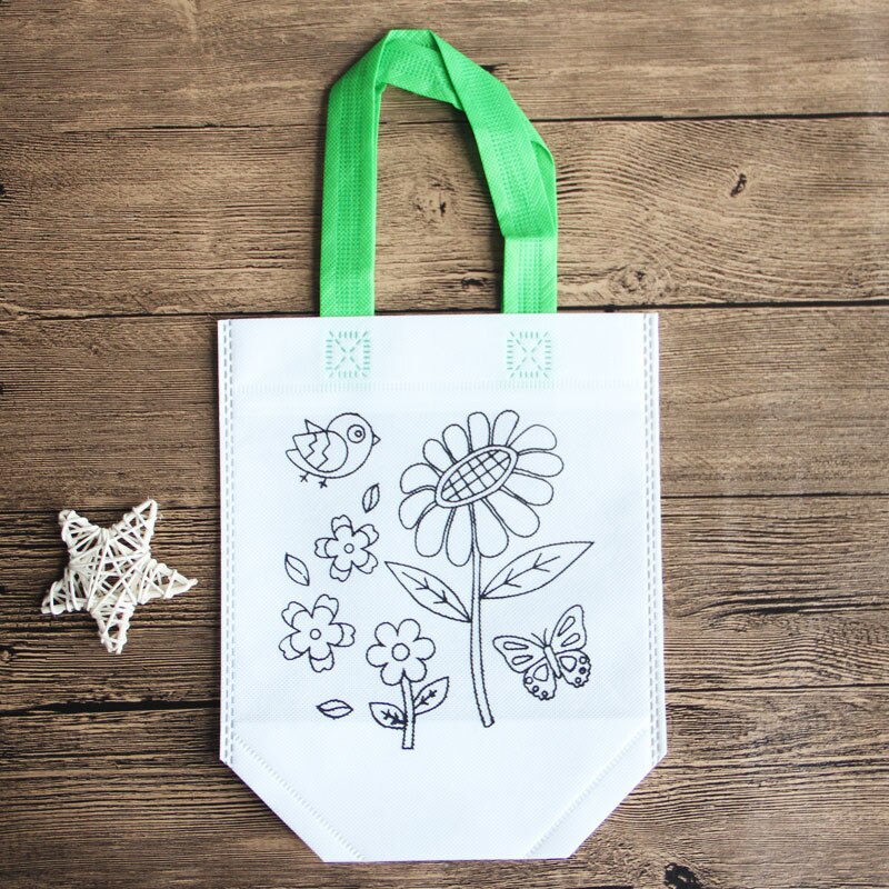 10pcs Per Bambini FAI DA TE Eco-Friendly Borsa Graffiti Giocattolo Educativo Scuola Materna Pittura A Mano Materiali Tessuto Borse Per Bambini Giocattoli Regali: Flower