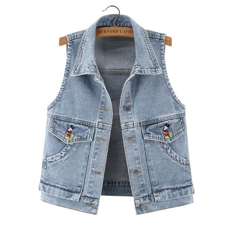 Denim mouwloos damesjack plus size lente herfst kort vest jeans dames borduurwerk blauwe casual jassen vest chic: S