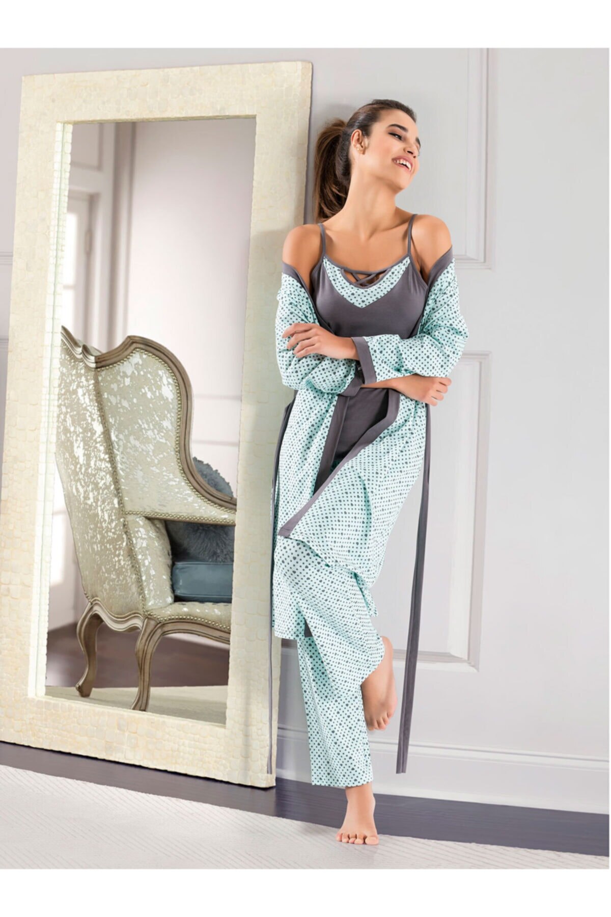 PCs set Nightgown Dressing Gown Suit S/m 1041