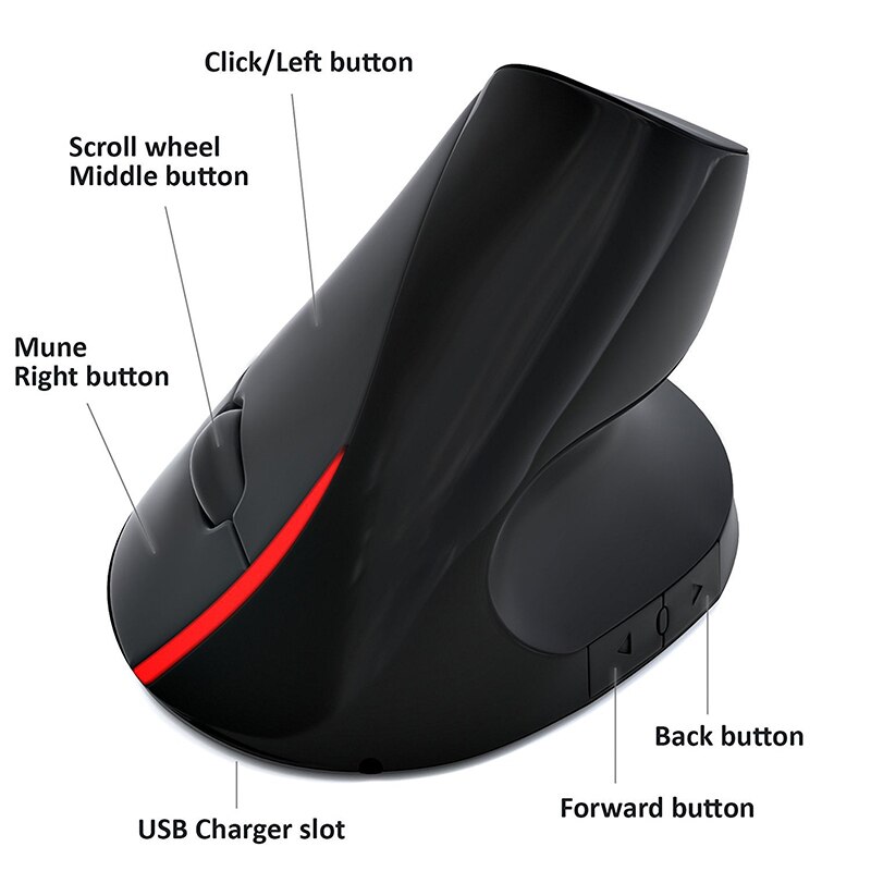 Oplaadbare Ergonomische Verticale Draadloze Muis Met Usb-ontvanger 800 1200 1600 Dpi Ergonomico Raton Inalambrico Ordenador Muizen