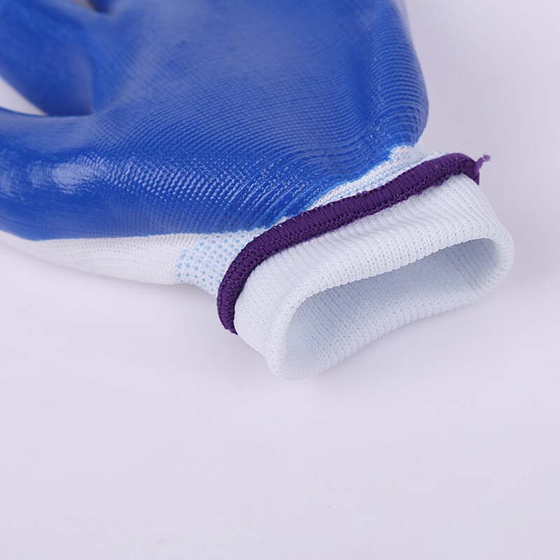 White yarn blue dipped gloves hanging rubber non-slip wear-resistant work protective gloves