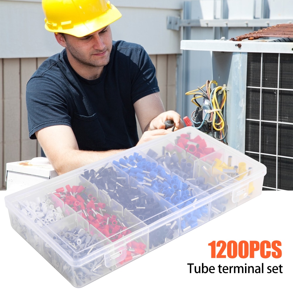1200Pcs Tubular Terminal Various-styles Box-packed Electrical Tube Ferrule Double Line Insulated Wire Connector Crimping Ter
