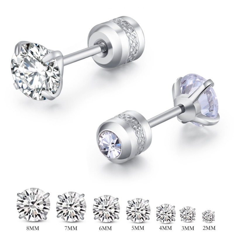 2pcs 20G Hypoallergenic Titanium Steel Stud Earrings for Men Women, Zircon Screw Back Earring Cartilage Tragus Ear Piercing