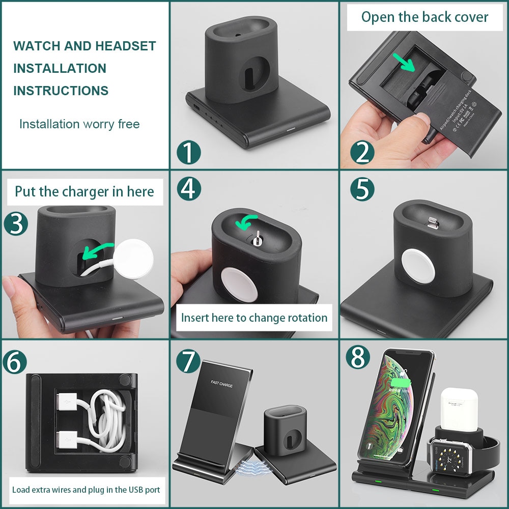 Wireless charger 3-in-1 wireless charging dock for Apple Watch Apple Watch, Airpods, detachable and magnetic charging station