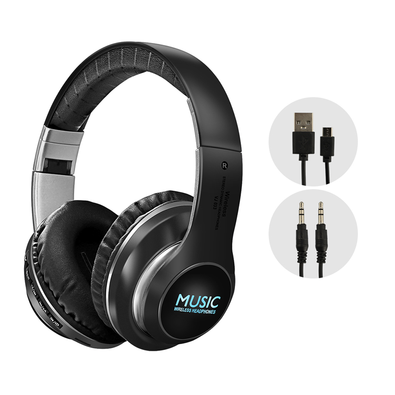 Headset With Mic Support TF Card HIFI Stereo Foldable Earphones 5.0 Bluetooth Headset Portable Wireless Headphones For Cellphone: Black Headset No Box