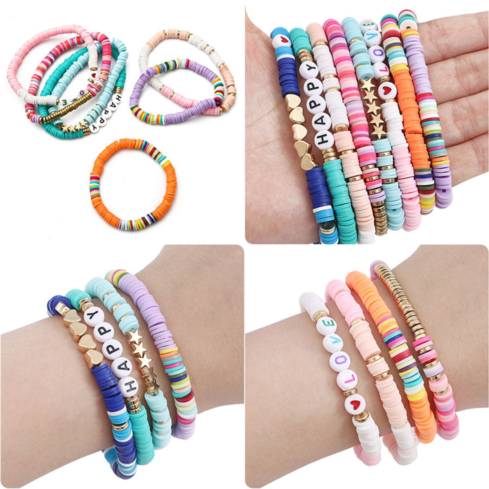 1160PCs Polymer Clay Beads Set For Bracelet DIY Flat Round Arylic Letter Beads Spacer Beads DIY Jewelry Making Bracelet Necklace