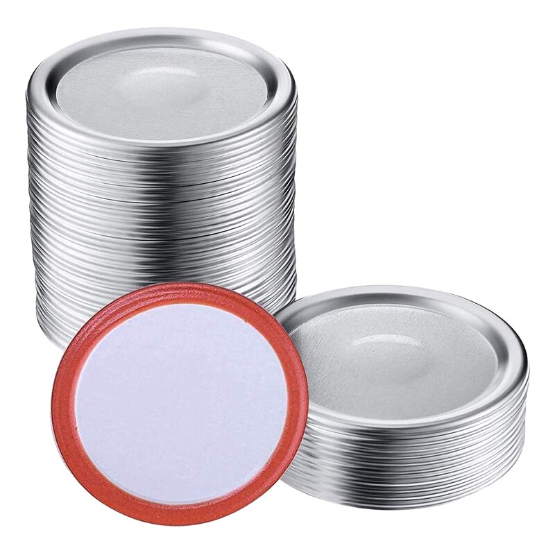 100 Pcs Wide Mouth 86 MM Mason Jar Canning Lids, Reusable Leak Proof Split-Type Silver Lids with Silicone Seals Rings: Default Title