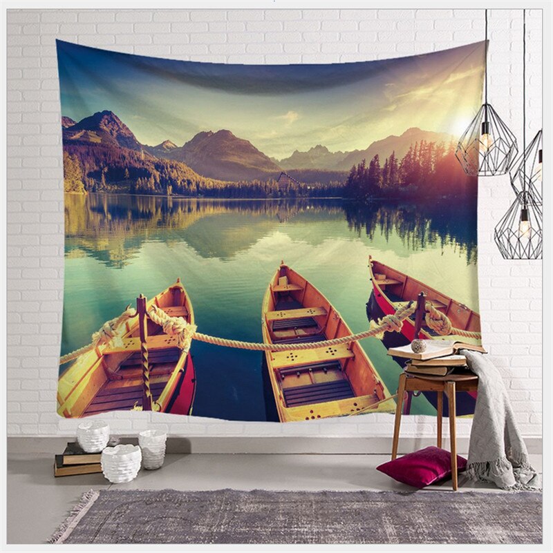 95cm x 73cm kunst naturlig utsikt veggteppe flott sjø solnedgang utskrift veggteppe vegghengende veggteppe stue hjemmeinnredning: 8