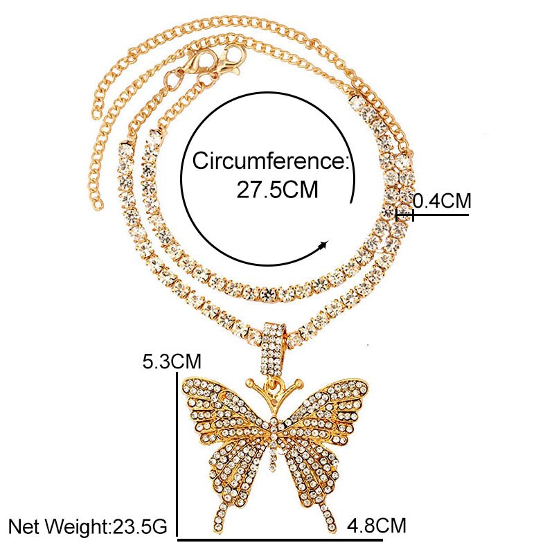 Caraquet Bling Crystal Tennis Chain Big Butterfly Anklet for Women Butterfly Charm Anklet Foot Chain Rhinestone Jewelry