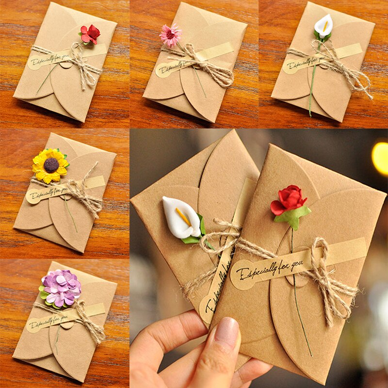 1PC carta kraft fai-da-te retrò a fiori secchi con busta invito scritto a mano biglietto d'auguri buste per inviti san valentino