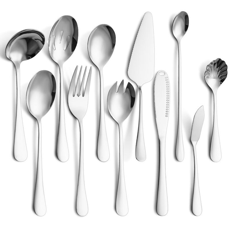 Couverts colorés en acier inoxydable, 6-24 pièces, couteau, fourchette, cuillère, service de table, vaisselle en or, service de table, ustensiles de cuisine: Silver-11PCS