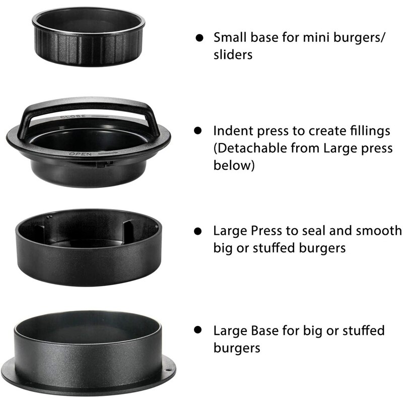 ! hamburger presse patty maker , 3 in 1 non-stick burger presse til fremstilling af lækre burgere, perfekt formede patties