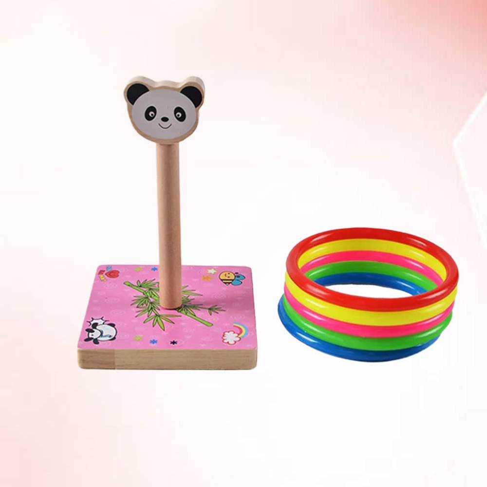 1 impostato di lancio in legno per bambini divertenti a forma di anello lanciare gioco giallo (stile canna): rosa