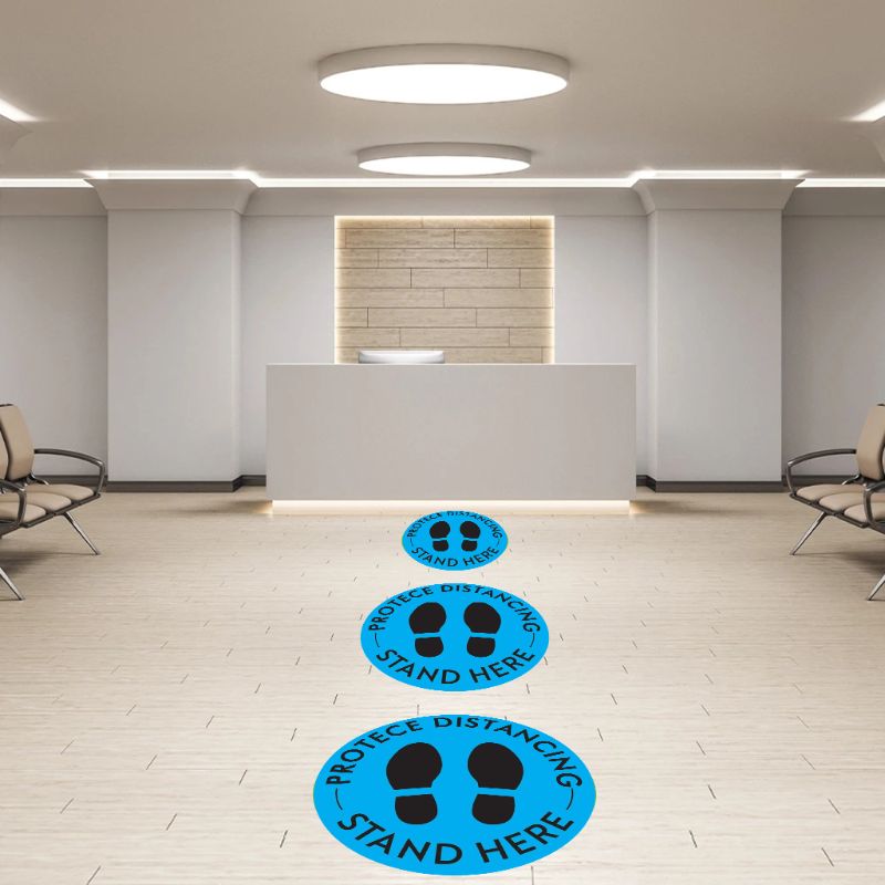 Please practice social distancing floor sign.Safety sign.11" Circle Pressure sensitive adhesive. Pressure sensitive vinyl, made