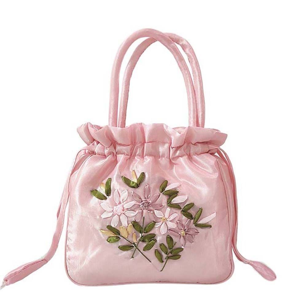 Bolso de mano con bordado de seda satinada para mujer, cartera pequeña con cordón Floral, Hanfu, Retro y: Gris