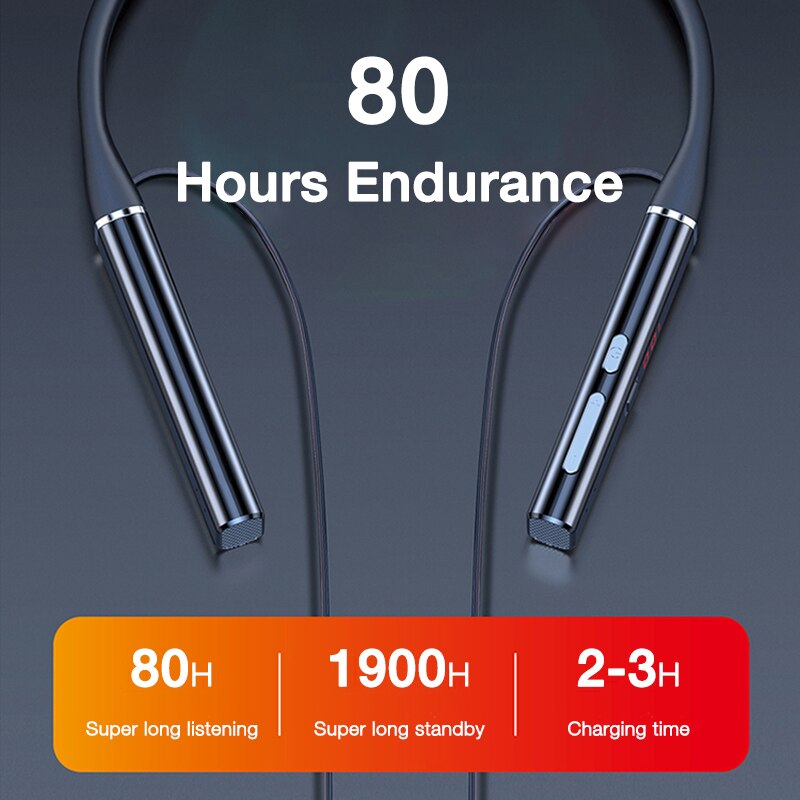 Eardeco 80 Uur Uithoudingsvermogen Bluetooth Hoofdtelefoon Bass Draadloze Hoofdtelefoon Stereo Hals Sport Headset Met Mic Nekband Tf Card Eq