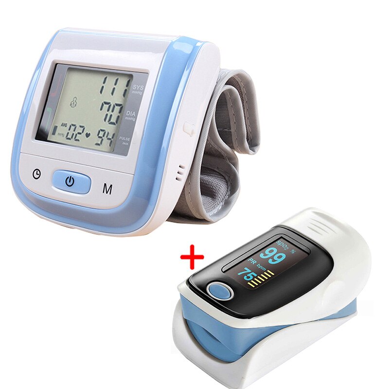 Loodom Finger Pulse Oximeter OLED Digital Arm Blood Pressure Monitor Sphygmomanometer Upper Cuff Health Care Heart Beat Meter: Blue