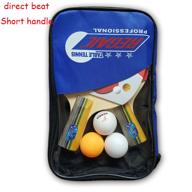 Tennis Table Racket Short Long Handle Carbon Blade Rubber With Double Face Pimples In Ping Pong Rackets With Case: short yellow