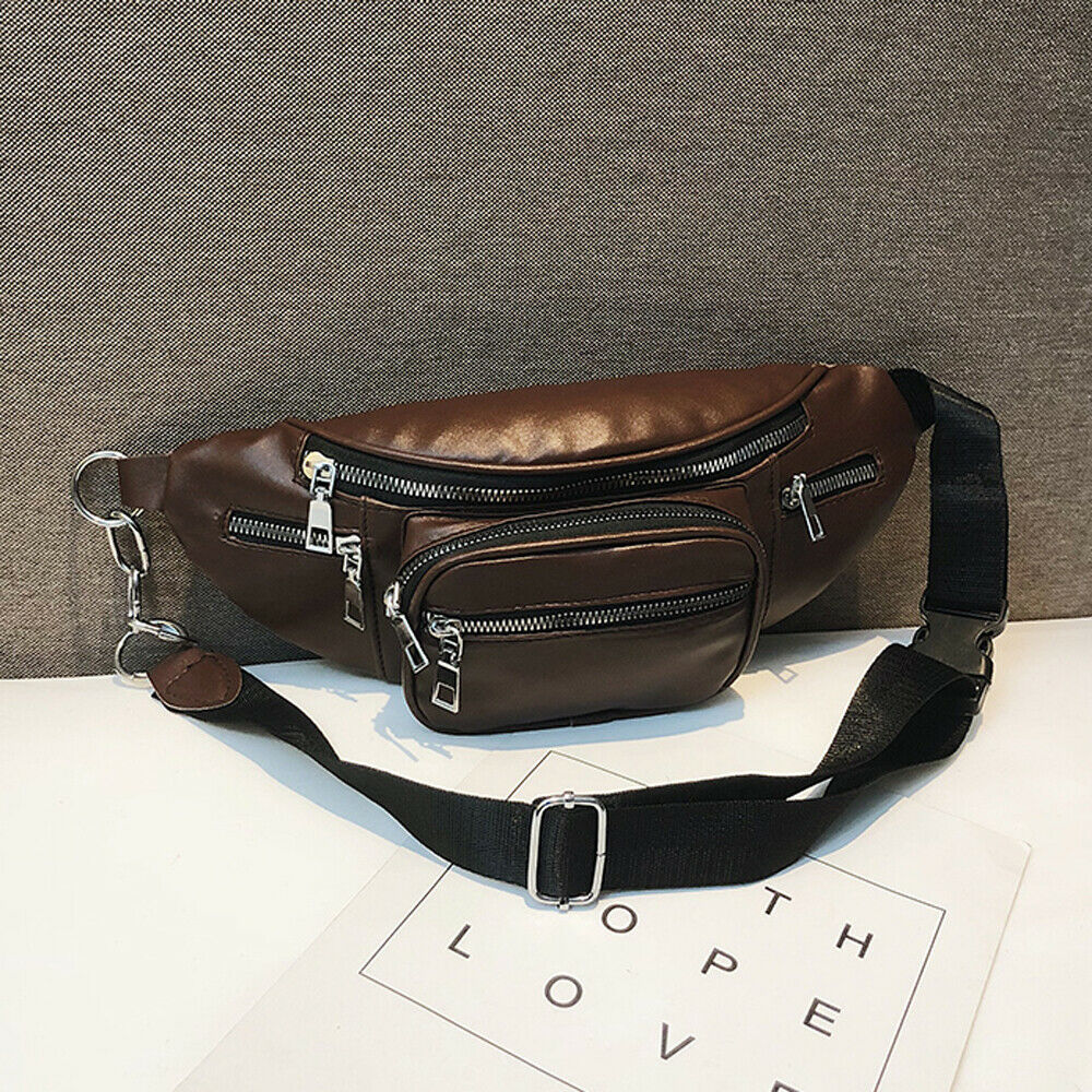 Women's Waist Belt Bag Solid Leather Fanny Pack Shoulder Chest Bag Travel Small Large Capacity Phone Pouch: Dark Brown