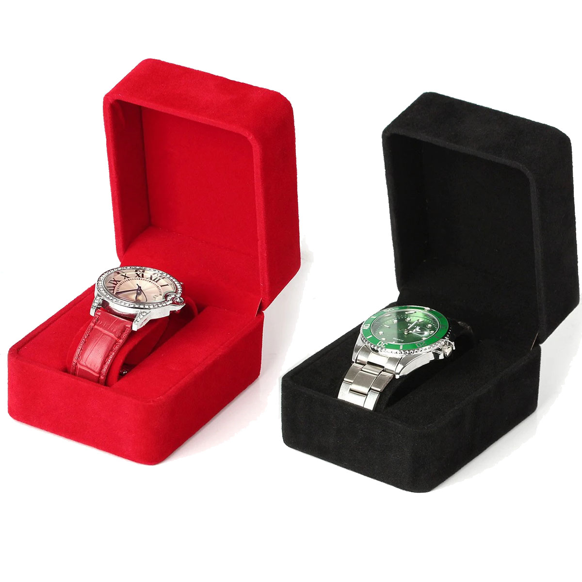 Boîte de montre velours coin rond Smartwatch horloge mallette de rangement bijoux accessoires affaires boîtes d'emballage noir rouge bleu: Or