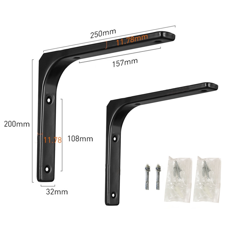 2pcs Shelf Brackets Thicken Iron L-Shaped Right Angle Corner Brace for Wall Hanging Furniture Connector Industrial Decorative: B4