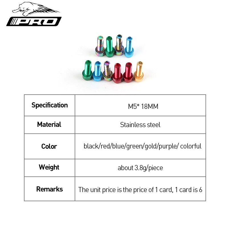 IIIPRO 6 stücke Fahrrad Vorbau Schrauben M5x18mm Edelstahl Mountainbike Vorbau Schrauben Bunte
