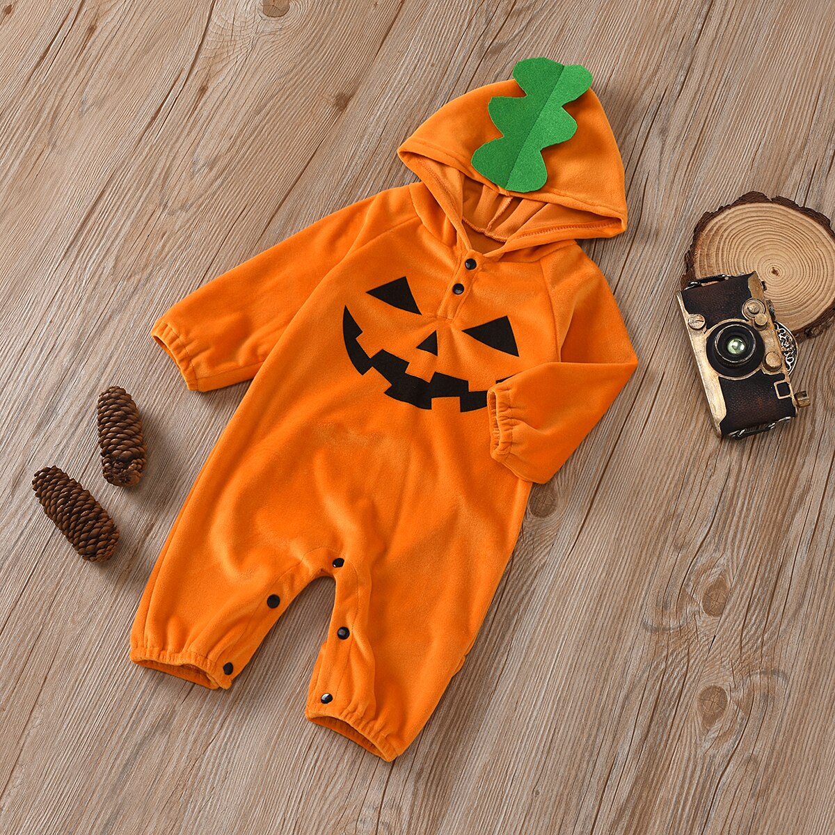 Focusnorm Halloween Custom Baby Baby Meisjes Jongens Rompertjes Pompoen Print Lange Mouwen Hooded Herfst Warm Jumpsuits