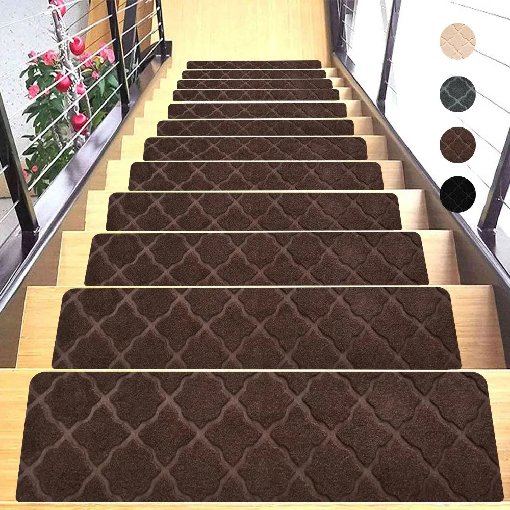 Self-adhesive Staircase Mat Non-Slip Safety Stair Tread Carpet Mat Soft Stripe Protection Cover Pads Home Decor: Yellow