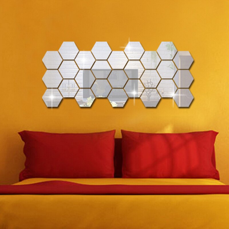 Neue Heiße 12Stck 3D Hexagon Acryl Spiegel Zauberstab Aufkleber DIY Kunst Zauberstab Dekor Aufkleber Wohnzimmer Gespiegelt Dekorative Aufkleber